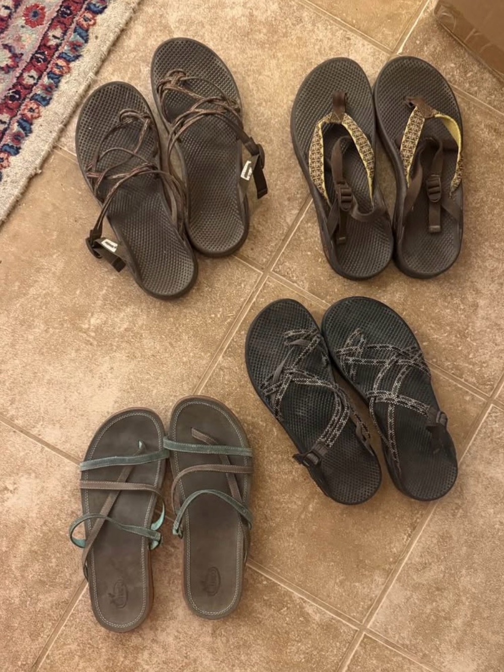 Lot of 4 Women's Casual Sandals - Brown, Black, Gray, Teal Accents